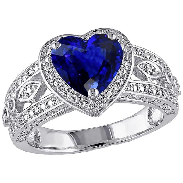Solitaire Ring Hart Diepblauwe Saffier Vintage Stijl 2 Karaat - harrychadent.nl