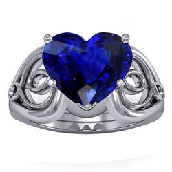 Solitaire Ring Hart Diepblauwe Saffier Vintage Stijl 3,50 Karaat