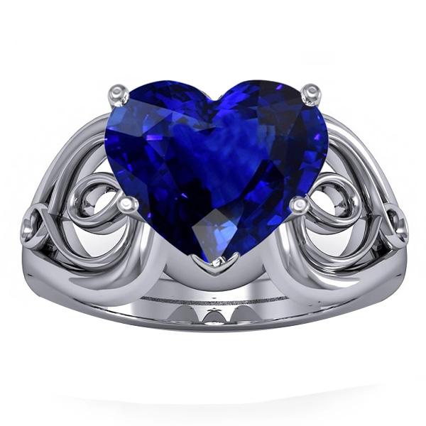 Solitaire Ring Hart Diepblauwe Saffier Vintage Stijl 3,50 Karaat - harrychadent.nl