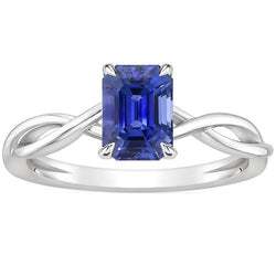Solitaire Ring Infinity Stijl Smaragd Blauwe Saffier 3 Karaat