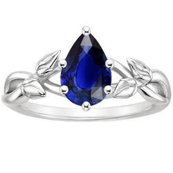 Solitaire Ring Leaf Infinity Style Peervorm Blauwe Saffier 2 Karaat