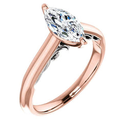 Solitaire Ring Markiezin Diamant 1,50 Karaat Rose Goud 14K
