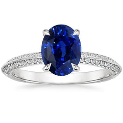 Solitaire Ring Met Accenten Ovale Blauwe Saffier & Diamanten 4.50 Karaat