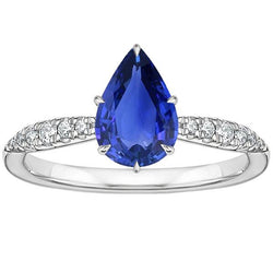 Solitaire Ring Met Accenten Peer Geslepen Blauwe Saffier & Diamanten 5 Karaat
