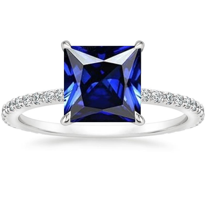 Solitaire Ring Met Accenten Princess Cut Ceylon Sapphire Nieuw 6 Karaat - harrychadent.nl