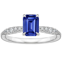 Solitaire Ring Met Accenten Smaragd Blauwe Saffier & Diamant 4 Karaat