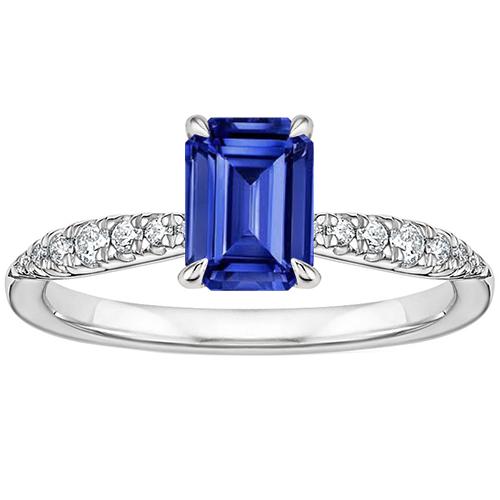 Solitaire Ring Met Accenten Smaragd Blauwe Saffier & Diamant 4 Karaat - harrychadent.nl