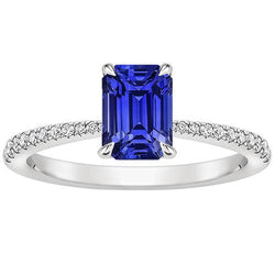 Solitaire Ring Met Accenten Smaragd Blauwe Saffier & Diamant 4 Karaat