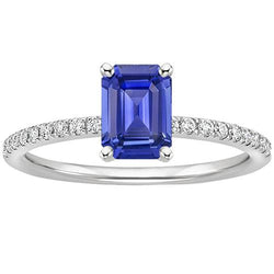 Solitaire Ring Met Accenten Smaragd Blauwe Saffier & Diamanten 4 Karaat