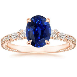 Solitaire Ring Met Peer Diamanten Accenten Ovaal Ceylon Saffier 4 Karaat