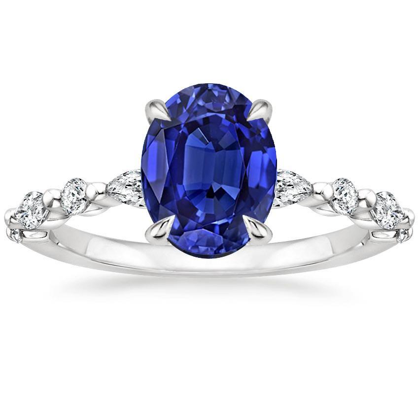 Solitaire Ring Met Peer & Ronde Diamant Accent Blauwe Saffier 4 Karaat - harrychadent.nl