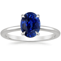 Solitaire Ring Ovaal Geslepen Ceylon Sapphire 2,50 Karaat Prong Set
