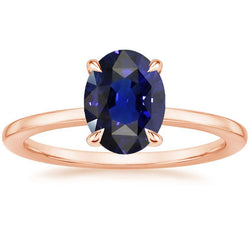 Solitaire Ring Ovaal Geslepen Rose Gold Ceylon Sapphire 3 Karaat Prong Set