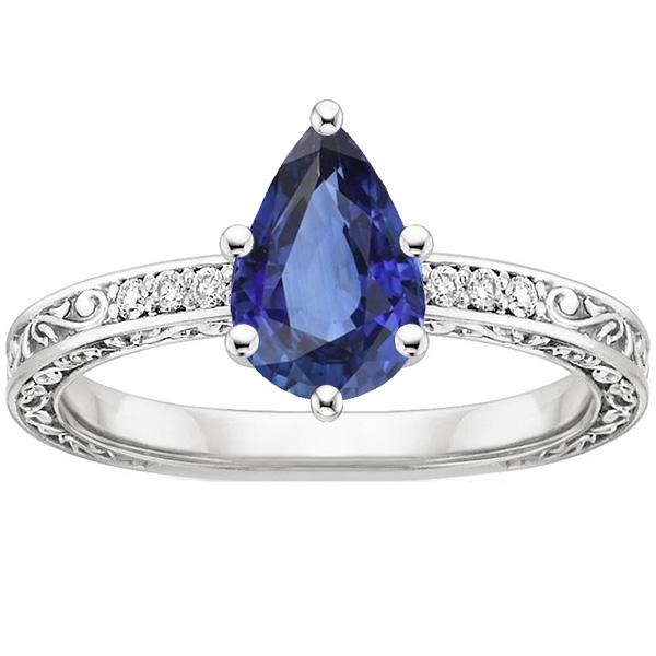 Solitaire Ring Peer Blauwe Saffier Met Diamant Filigraan Schacht 4 Karaat - harrychadent.nl