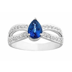 Solitaire Ring Peer Blauwe Saffier Met Diamanten Accenten 3,50 Karaat