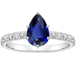 Solitaire Ring Peer Blauwe Saffier Pave Set diamanten Accenten 5,25 Karaat