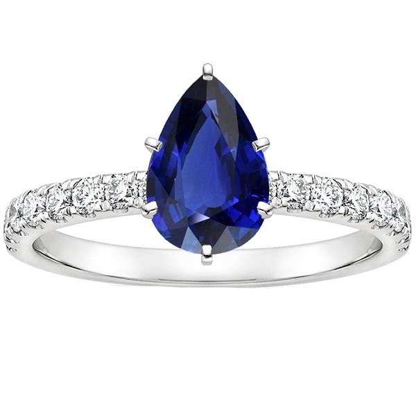 Solitaire Ring Peer Blauwe Saffier Pave Set diamanten Accenten 5,25 Karaat - harrychadent.nl