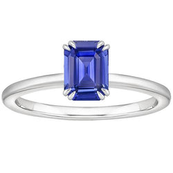 Solitaire Ring Smaragd Blauwe Saffier 3 Karaat Wit Goud 14K