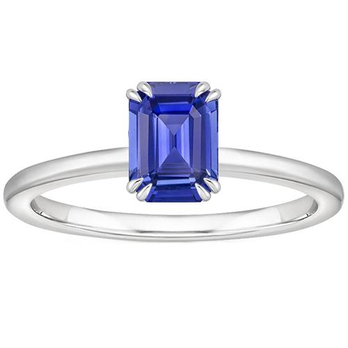 Solitaire Ring Smaragd Blauwe Saffier 3 Karaat Wit Goud 14K - harrychadent.nl