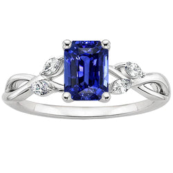 Solitaire Ring Smaragd Blauwe Saffier Met Marquise Diamanten 4 Karaat