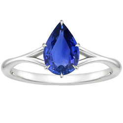 Solitaire Ring Split Shank Peer Geslepen Blauwe Saffier 2,50 Karaat