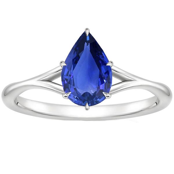 Solitaire Ring Split Shank Peer Geslepen Blauwe Saffier 2,50 Karaat - harrychadent.nl