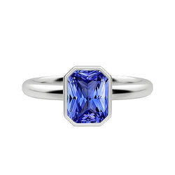 Solitaire Ring Stralende Bezel Set Natuurlijke Blauwe Saffier 1,50 Karaat