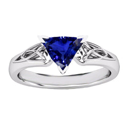 Solitaire Ring Triljoen V Prong Blauwe Saffier Antieke Stijl 2 Karaat