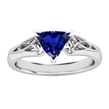 Afbeelding in Gallery-weergave laden, Solitaire Ring Triljoen V Prong Blauwe Saffier Antieke Stijl 2 Karaat - harrychadent.nl
