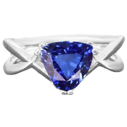 Solitaire Ring Triljoen natuurlijke blauwe saffier gespleten schacht 2 karaat