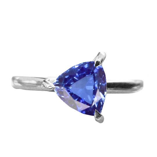 Solitaire Ring Trillion-vormige tandenset blauwe saffier 1,50 karaat - harrychadent.nl