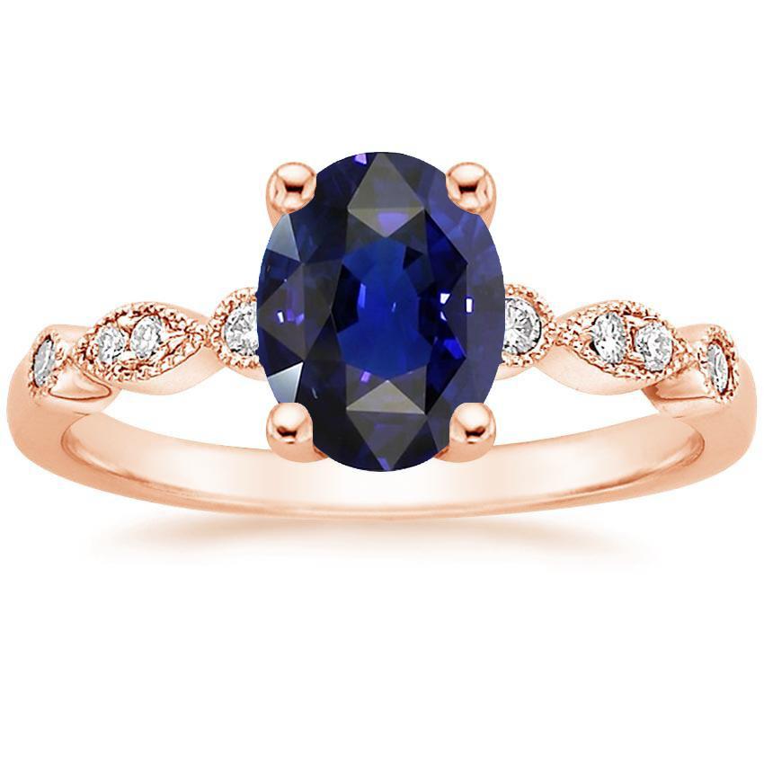 Solitaire Ring Vintage Stijl & Diamanten Accenten Blauwe Saffier 4 Karaat - harrychadent.nl
