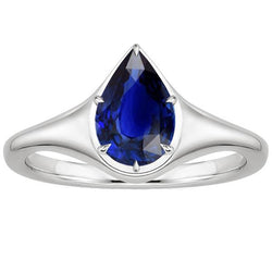Solitaire Ring Wit Goud 14K Peer Blauwe Saffier 3,50 Karaat