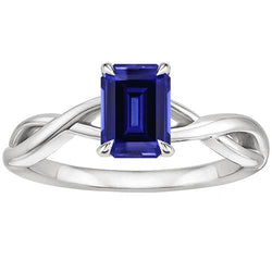 Solitaire Ring Witgoud 14K Smaragdblauwe Saffier 3 Karaat
