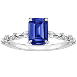 Solitaire Ring met Accenten Blauwe Saffier & Diamant 4 Karaat