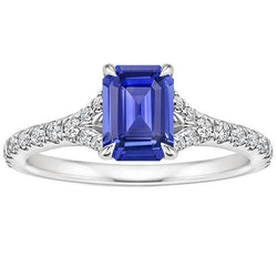 Solitaire Ring met Accenten Sri Lankaanse Saffier & Diamant 4 Karaat