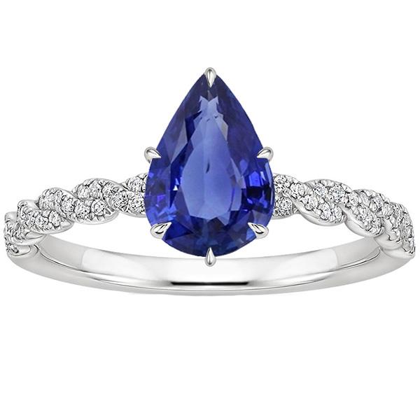 Solitaire Ring met blauwe saffier en diamanten accenten 3,50 karaat - harrychadent.nl