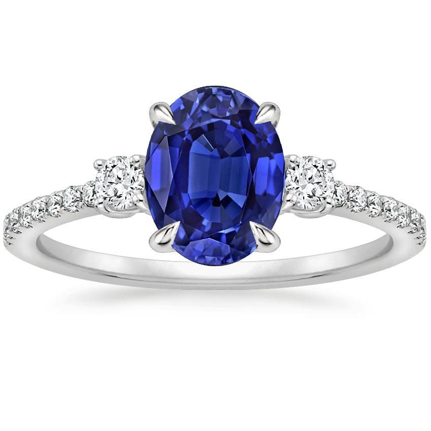 Solitaire Ring met blauwe saffier en ronde diamanten accenten 3,50 karaat - harrychadent.nl