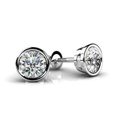 Solitaire Ronde Diamond Stud Earring Bezel Set 2 karaats witgoud 14K
