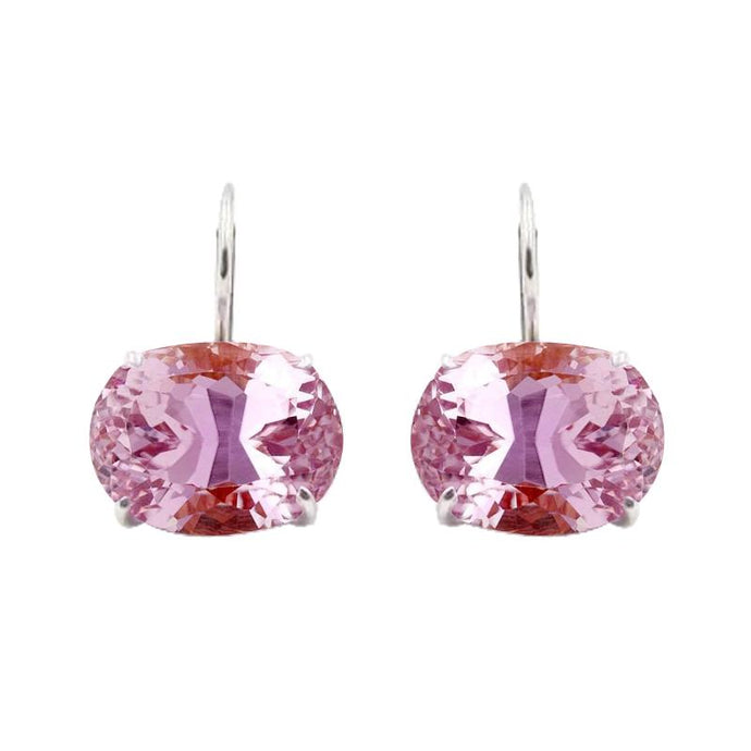 Solitaire Roze Kunzite 24 kt Dames Dangle Oorbellen Witgoud - harrychadent.nl