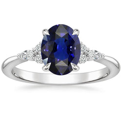 Solitaire Saffier Ring Met Markiezin & Ronde Diamanten Accenten 3 Karaat