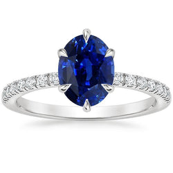 Solitaire Sapphire Ring Ovaal met ronde diamanten accenten 4,75 karaat