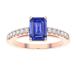Solitaire Smaragd Blauwe Saffier Ring met diamanten accenten 3 karaat