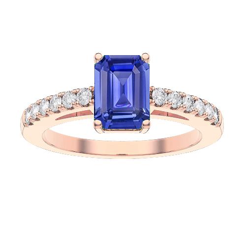 Solitaire Smaragd Blauwe Saffier Ring met diamanten accenten 3 karaat - harrychadent.nl