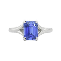 Solitaire Split Shank Emerald Lichtblauwe Saffier Ring 2 Karaat