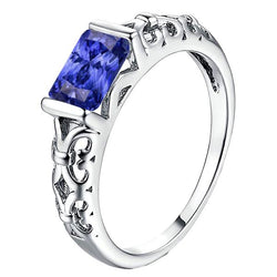 Solitaire Stralende Bar Set Blauwe Saffier Ring Antieke Stijl 2 Karaat
