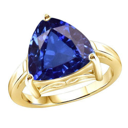 Solitaire Triljoen Blauwe Saffier Ring Geel Gouden Sieraden 3 Karaat