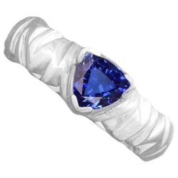 Solitaire Trillion Ring V Prong Blue Sapphire Vintage stijl 1 karaat