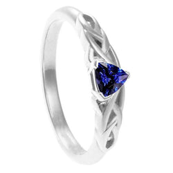 Solitaire Trillion Ring Vintage stijl diepblauwe saffier 0,50 karaat