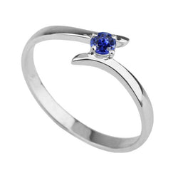 Solitaire Verlovingsring Ceylon Blauwe Saffier 1 Karaat Bypass Stijl